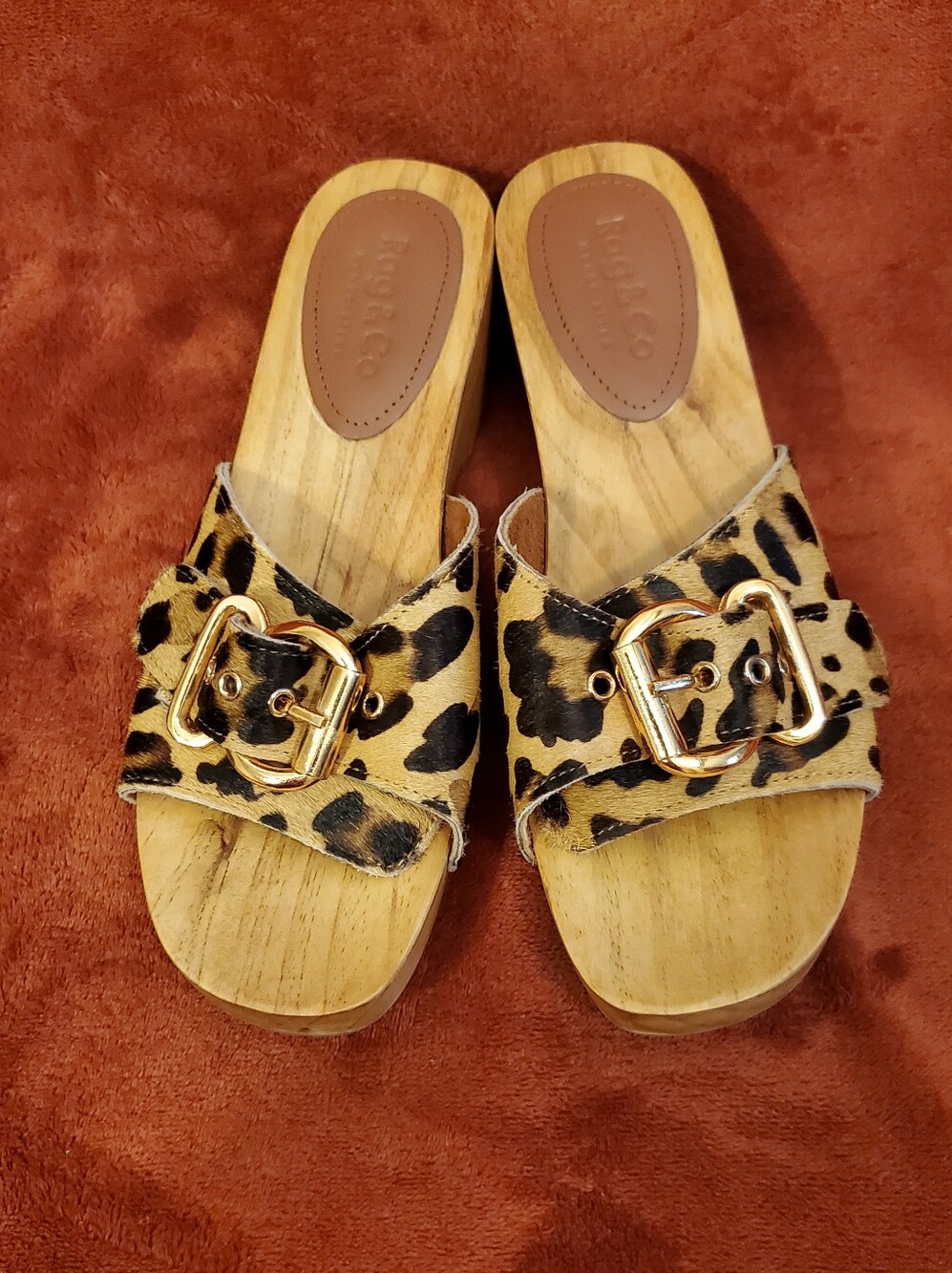 Leopard Printed Calf Hair Leather Wooden Mules/Clogs